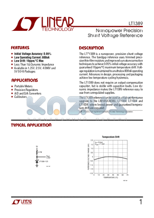 LT1389ACS8-1.25 datasheet - Nanopower Precision Shunt Voltage Reference