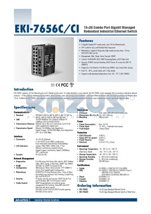 EKI-7656CI datasheet - 162G Combo Port Gigabit Managed Redundant Industrial Ethernet Switch