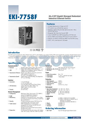 EKI-7758F datasheet - 4G4 SFP Gigabit Managed Redundant Industrial Ethernet Switch
