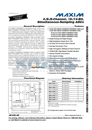 MAX11054ECB+ datasheet - 4-/6-/8-Channel, 16-/14-Bit, Simultaneous-Sampling ADCs