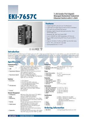 EKI-7657C datasheet - 73G Combo Port Gigabit Managed Redundant Industrial Ethernet Switch with 2 x DI/O