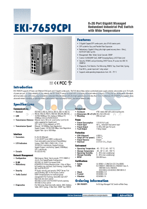 EKI-7659CPI datasheet - 82G Port Gigabit Managed Redundant Industrial PoE Switch with Wide Temperature