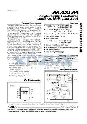MAX1109 datasheet - Single-Supply, Low-Power, 2-Channel, Serial 8-Bit ADCs