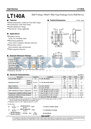 LT140 datasheet - Hall Voltage 160mV Thin-Type Package GaAs Hall Device