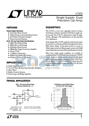 LT1413ACN8 datasheet - Single Supply, Dual Precision Op Amp