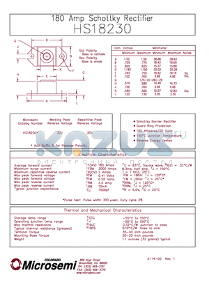 HS18230 datasheet - 180 Amp Schottky Rectifier