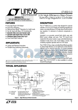 LT1432-3.3 datasheet - 3.3V High Efficiency Step-Down Switching Regulator Controller