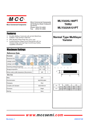 MLV3225A180PT datasheet - Normal Type Multilayer Varistor