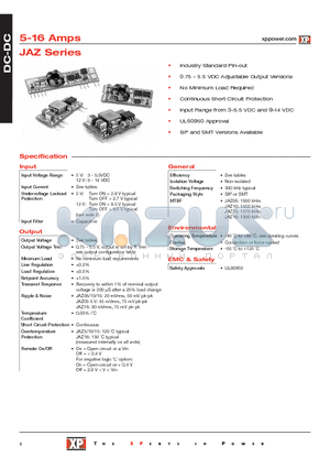 JAZ16-12S05 datasheet - DC-DC Power Supplies