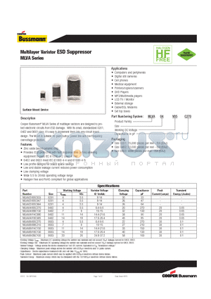 MLVA02V05C047 datasheet - Multilayer Varistor ESD Suppressor