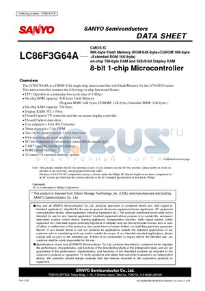 LC86F3G64A datasheet - 8-bit 1-chip Microcontroller