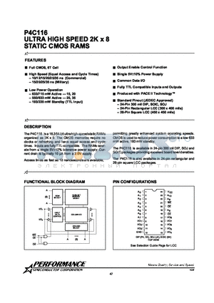 P4C116 datasheet - ULTRA HIGH SPEED 2K x 8 STATIC CMOS RAMS