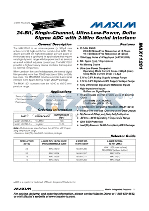 MAX11201AEUB+ datasheet - 24-Bit, Single-Channel, Ultra-Low-Power, Delta Sigma ADC with 2-Wire Serial Interface