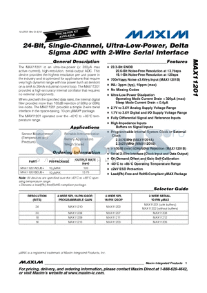 MAX11201BEUB+ datasheet - 24-Bit, Single-Channel, Ultra-Low-Power, Delta Sigma ADC with 2-Wire Serial Interface