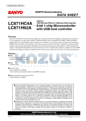 LC871HC4A datasheet - CMOS IC 128K/96K-byte ROM and 12288-byte RAM integrated 8-bit 1-chip Microcontroller with USB-host controller