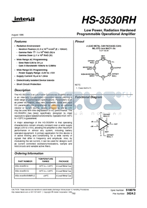 HS2-3530RH-8 datasheet - Low Power, Radiation Hardened Programmable Operational Amplifier