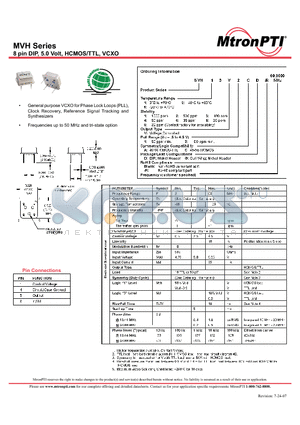 MVH13V1CD-R datasheet - 8 pin DIP, 5.0 Volt, HCMOS/TTL, VCXO