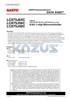 LC875J64C datasheet - ROM 64K/56K/48K byte, RAM 2048 byte on-chip 8-bit 1-chip Microcontroller