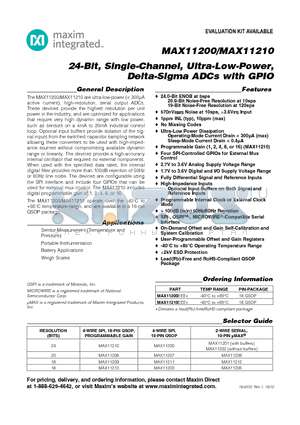 MAX11210 datasheet - 24-Bit, Single-Channel, Ultra-Low-Power, Delta-Sigma ADCs with GPIO