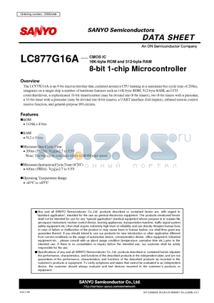 LC877G16A datasheet - CMOS IC 16K-byte ROM and 512-byte RAM 8-bit 1-chip Microcontroller