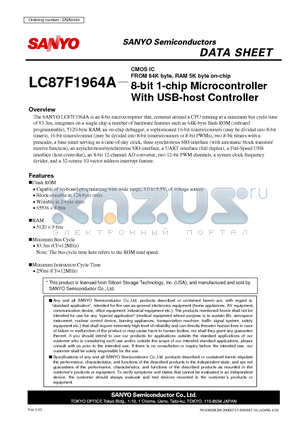 LC87F1964A datasheet - CMOS IC FROM 64K byte, RAM 5K byte on-chip 8-bit 1-chip Microcontroller With USB-host Controller