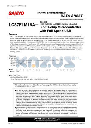 LC87F1M16A datasheet - 8-bit 1-chip Microcontroller with Full-Speed USB