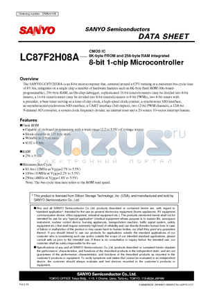 LC87F2H08A datasheet - CMOS IC 8K-byte FROM and 256-byte RAM integrated 8-bit 1-chip Microcontroller