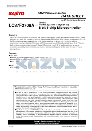 LC87F2708A datasheet - FROM 8K byte, RAM 512 byte on-chip 8-bit 1-chip Microcontroller