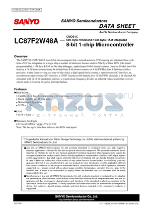 LC87F2W48A datasheet - 50K-byte FROM and 1536-byte RAM integrated 8-bit 1-chip Microcontroller