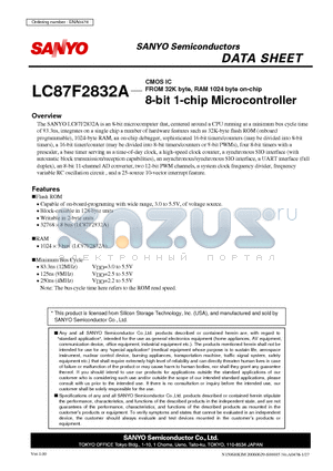 LC87F2832A datasheet - CMOS IC FROM 32K byte, RAM 1024 byte on-chip 8-bit 1-chip Microcontroller