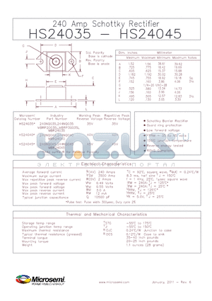 HS24040 datasheet - 240 Amp Schottky Rectifier