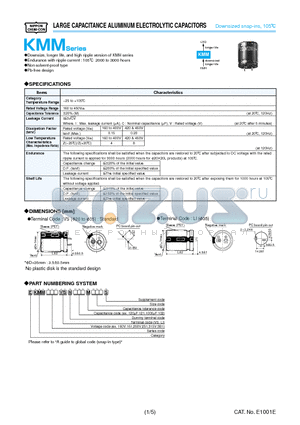 EKMM161VSN102MP50S datasheet - LARGE CAPACITANCE ALUMINUM ELECTROLYTIC CAPACITORS