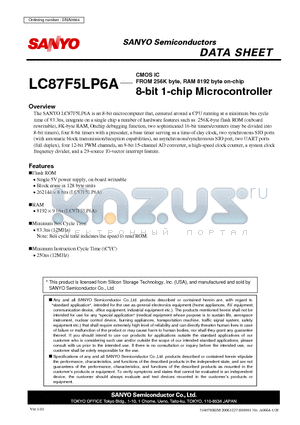 LC87F5LP6A datasheet - CMOS IC FROM 256K byte, RAM 8192 byte on-chip 8-bit 1-chip Microcontroller