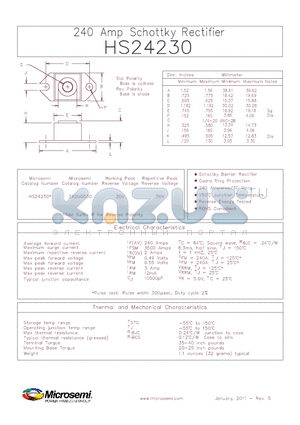HS24230 datasheet - 240 Amp Schottky Rectifier