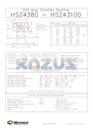 HS243100 datasheet - 240 Amp Schottky Rectifier