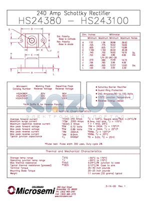 HS24380 datasheet - 240 Amp Schottky Rectifier