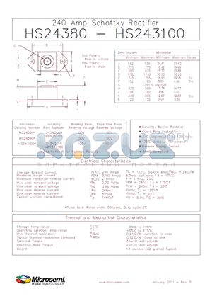 HS24380 datasheet - 240 Amp Schottky Rectifier