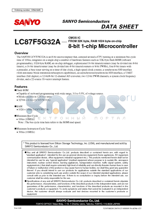 LC87F5G32A datasheet - FROM 32K byte, RAM 1024 byte on-chip 8-bit 1-chip Microcontroller