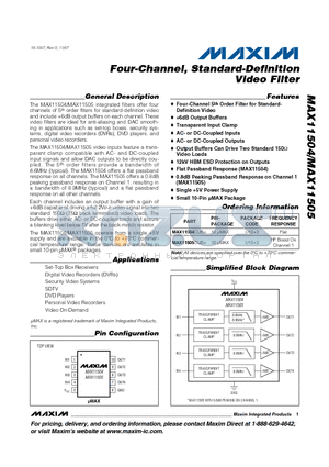 MAX11505 datasheet - Four-Channel, Standard-Definition Video Filter