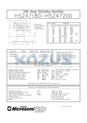 HS247200 datasheet - 240 AMP SCHOTTKY RECTIFIER