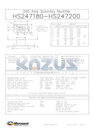 HS247200 datasheet - 240 Amp Schottky Rectifier