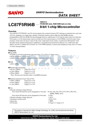 LC87F5R96B datasheet - CMOS ICFROM 98K byte, RAM 4096 byte on-chip 8-bit 1-chip Microcontroller