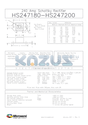 HS247180 datasheet - 240 Amp Schottky Rectifier