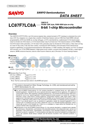 LC87F7LC8A datasheet - CMOS IC FROM 128K byte, RAM 4096 byte on-chip 8-bit 1-chip Microcontroller