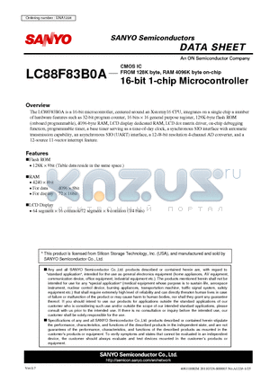 LC88F83B0A datasheet - FROM 128K byte, RAM 4096K byte on-chip 16-bit 1-chip Microcontroller