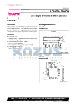 LC89080 datasheet - Video Signal 3-Channel 8-Bit D/A Converter