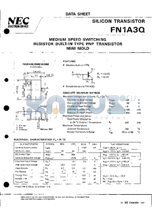 FN1A3Q datasheet - MEDIUM SPEED SWITCHING RESISTOR BUILT-IN TYPE PNP TRANSISTOR MINI MOLD