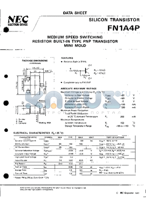 FN1A4P datasheet - MEDIUM SPEED SWITCHING RESISTOR BUILT-IN TYPE PNP TRANSISTOR MINI MOLD