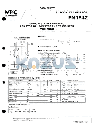 FN1F4Z datasheet - MEDIUM SPEED SWITCHING RESISTOR BUILT-IN TYPE PNP TRANSISTOR MINI MOLD