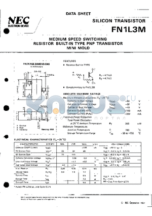 FN1L3M datasheet - MEDIUM SPEED SWITCHING RESISTOR BUILT-IN TYPE PNP TRANSISTOR MINI MOLD